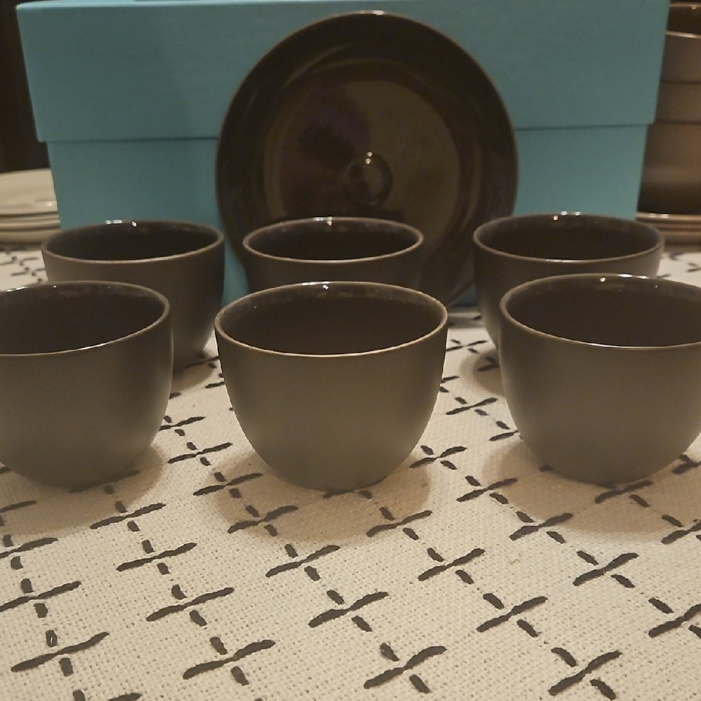 SALES END 12/30 Rare Calvin Klein Basso Dark Gray Porcelain Cups and Saucers